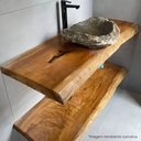 Ver imagem 2 de Bancada Rústica Madeira 80x36x5cm Banheiro Cuba Lavabo Prancha Retrô Envernizada