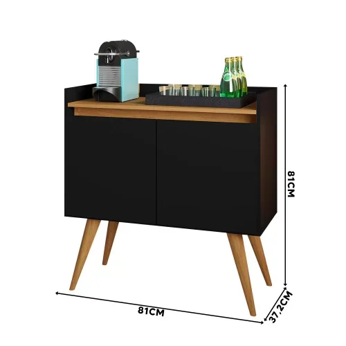 Ver imagem 4 de Aparador Buffet 2 Portas Gold Primus Preto com Mel - Rede Móveis