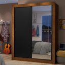 Ver imagem 1 de Guarda-Roupa Solteiro Madesa Dallas 2 Portas de Correr com Espelho 2 Gavetas Rustic/Preto Cor:Rustic