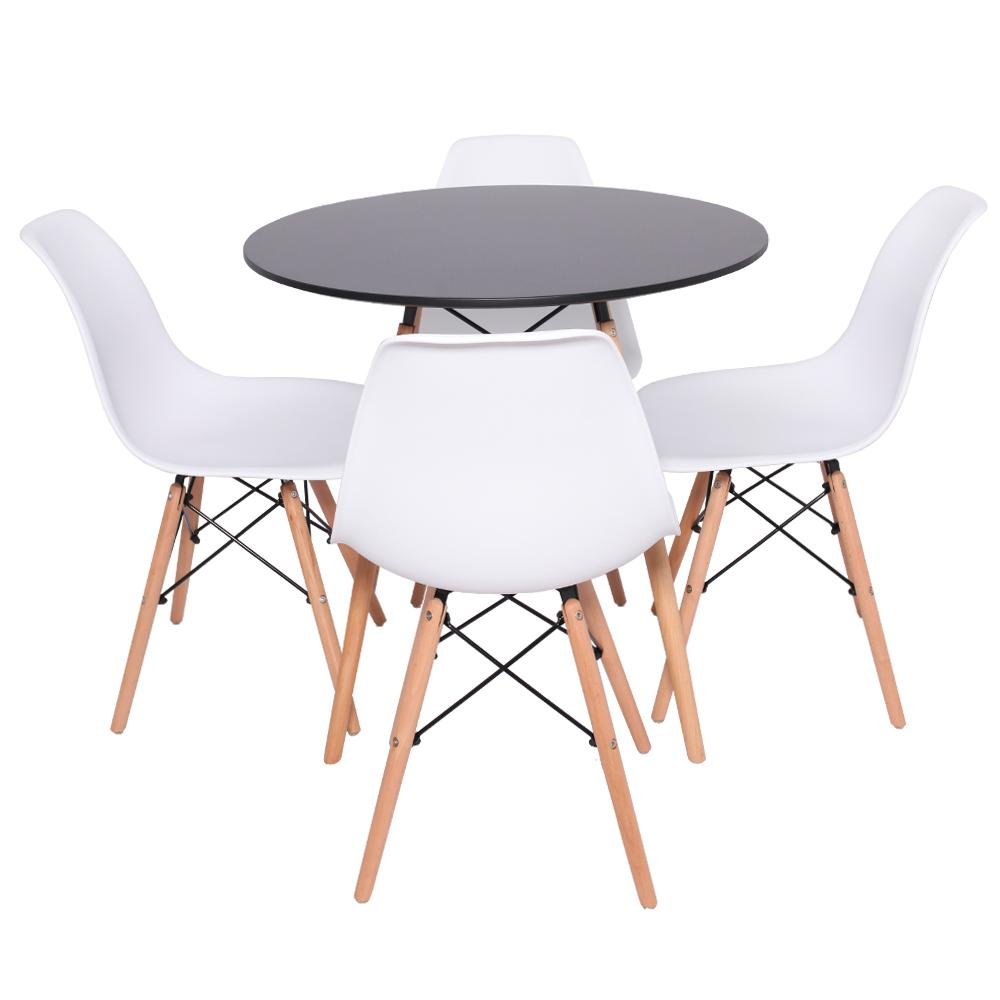 Conjunto Mesa Redonda Eiffel Preta 70cm com 4 Cadeiras Eiffel Branca