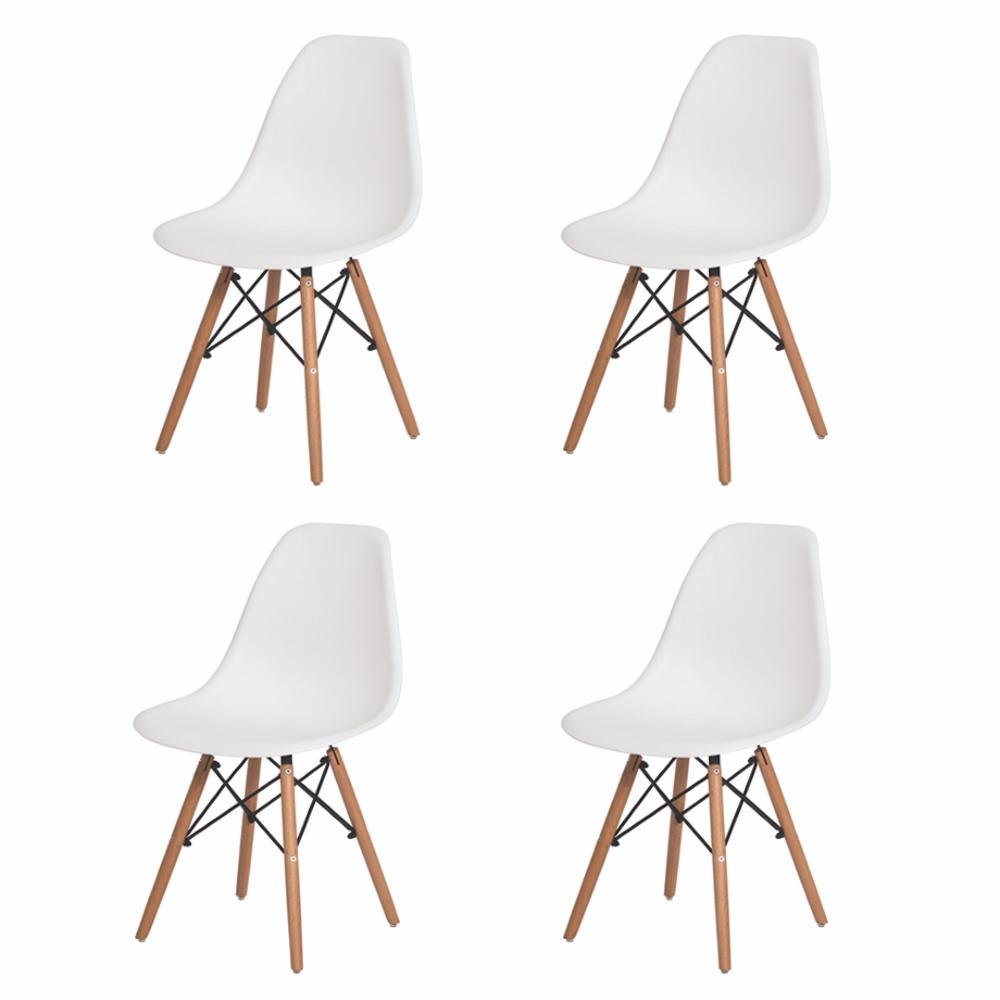 Conjunto Mesa Redonda Eiffel Preta 70cm com 4 Cadeiras Eiffel Branca - 4