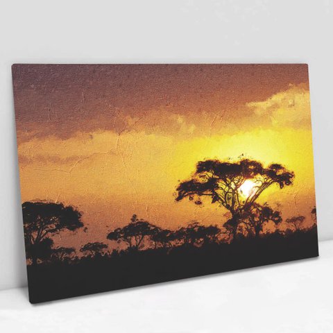Quadro Decorativo em Canvas Por do Sol TACOLADO PAPEL DE PAREDE Moldura Flutuante 4,5cm Freijó 120 x