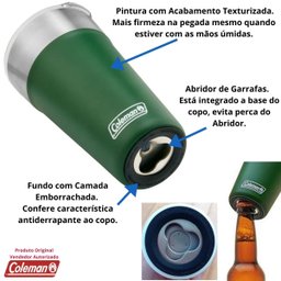 Copo Térmico Coleman Cerveja Com Tampa E Abridor Isolação a Vácuo Aço Inox 600ml Copo Térmico Para B - 4