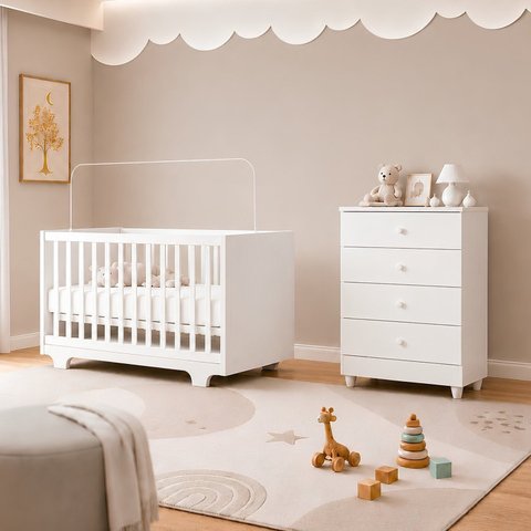 Quarto de Bebê Completo com Berço Mini Cama com Colchão e Cômoda 100% MDF Encanto