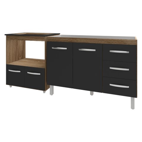 Balcão Armário Cozinha Gabinete de Pia 120 Cm Bruna e Balcão para Fogão Cooktop 5 Bocas e Forno Evel