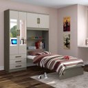 Ver imagem 1 de Guarda-Roupa Solteiro 4 Portas com Espelho e Cama Baú Happy Espresso Móveis