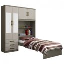 Ver imagem 3 de Guarda-Roupa Solteiro 4 Portas com Espelho e Cama Baú Happy Espresso Móveis