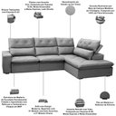 Ver imagem 3 de Sofá 3 Lugares Retrátil Reclinável Chaise Direito 258cm Bergen F04 Veludo Cinza - Lyam Decor