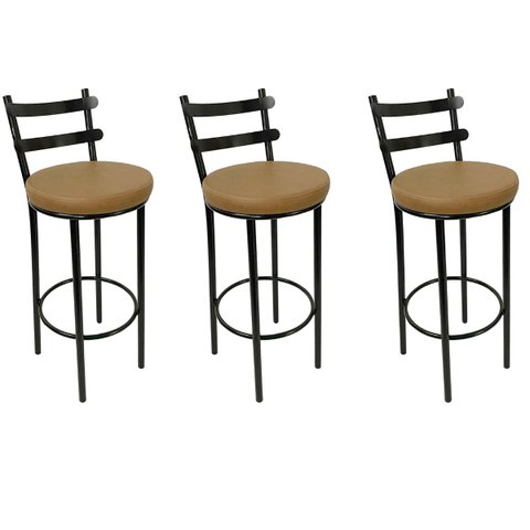 Combo 3 Banquetas Rafaela - Redonda Altura 65cm para Bar e Cozinha Preta com Assento Confortável Cor