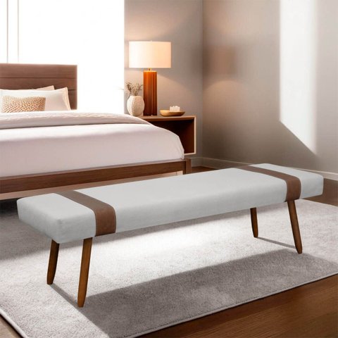 Puff Recamier Retangular para Sala Quarto Belt 160cm Bouclê - Sofa Store:bouclê Cinza Claro