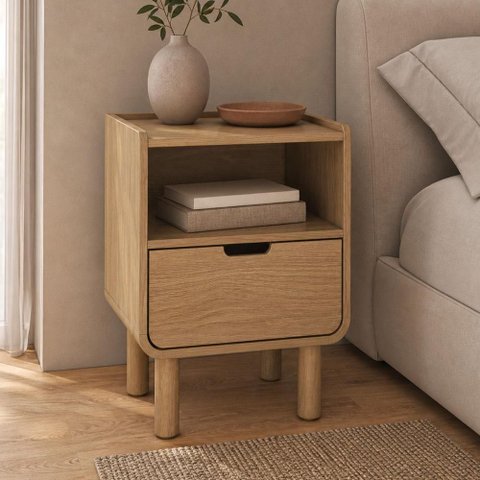 Mesa de Cabeceira para Quarto 1 Gaveta Orgânica 40cm Nordic A03 Hanover Roble - Lyam Decor