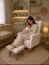 Ver imagem 3 de Poltrona de Amamentação Valentina Linho com Balanço e Puff:Linho Bege