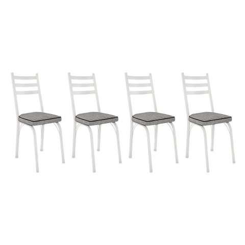 Kit 4 Cadeiras de Cozinha Luisiana Estampado Grafiato Pés de Ferro Branco