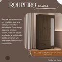 Ver imagem 6 de Guarda Roupa Clara Castanho Solteiro de Mdf Designer Moderno em Rattan 3 Portas 2 Gavetas