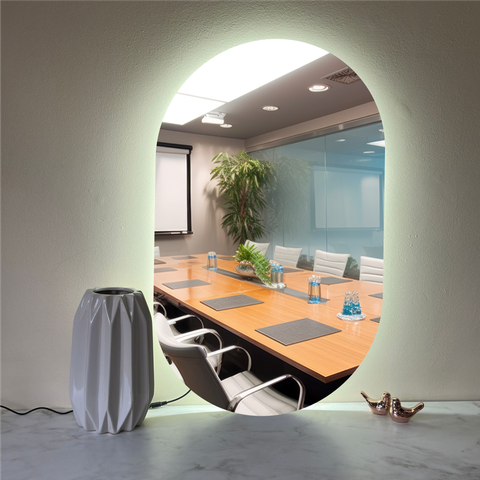 Espelho Orgânico Oval com Led 50x80cm À Pilha ou Fonte:branco Frio Fonte