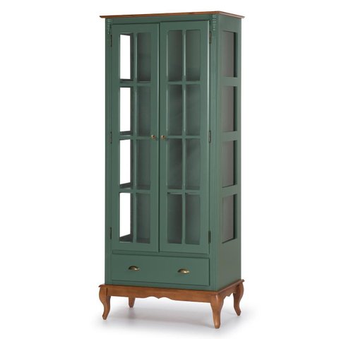 Cristaleira 2 Portas e Laterais em Vidro 3 Prateleiras 1 Gaveta 60808 Hannover - Verde Musgo/imbuia