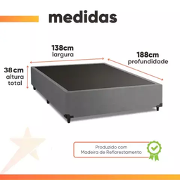 Cama Box Casal 1,38m com 38cm de Altura Suede Prince Cinza - 2