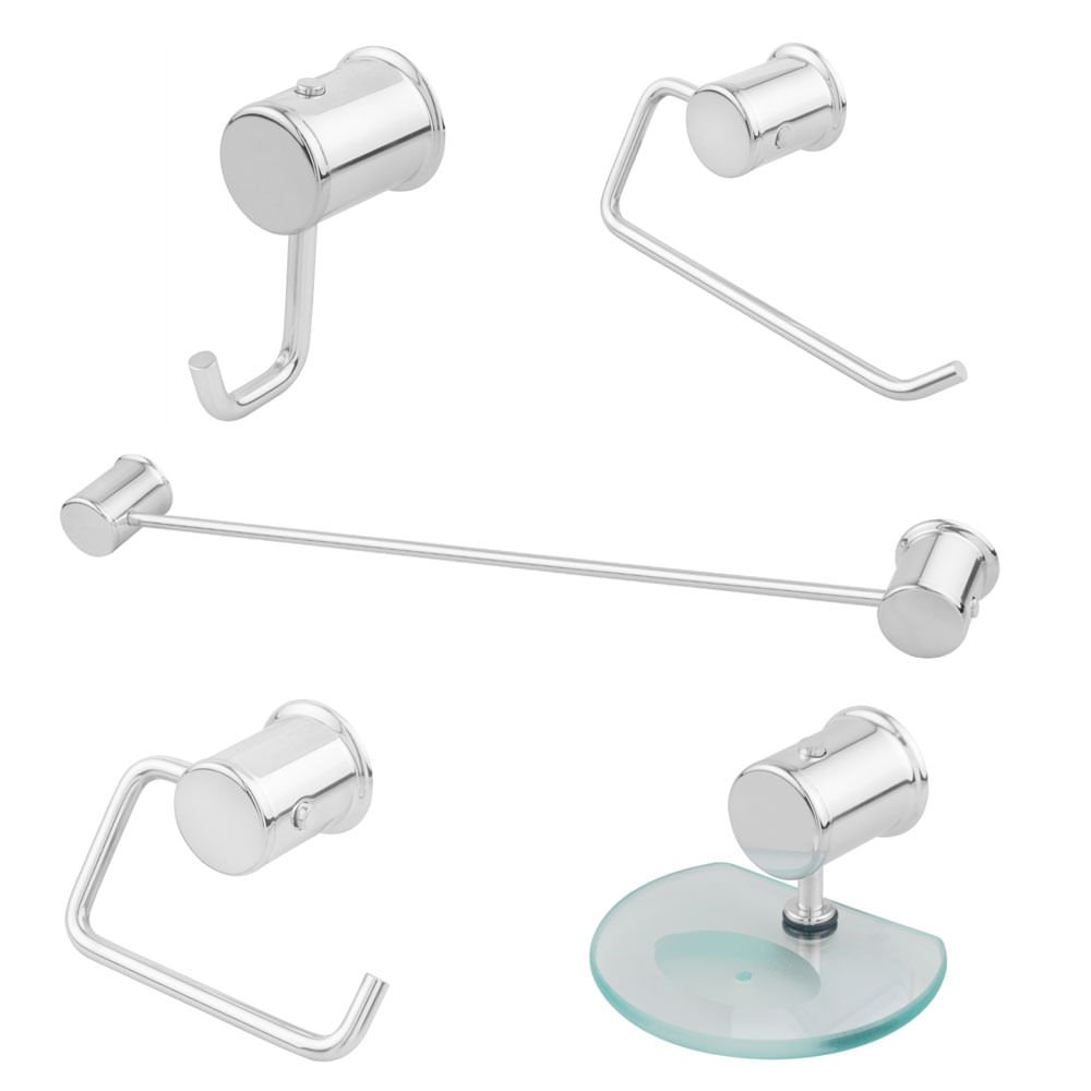 Kit Chrome C/ Saboneteira Vidro Madri - Levo - 1