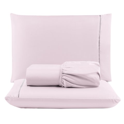 Jogo Cama Lençol Unique King Micro Percal 400 Fios Ponto Palito 3 Peças - Rosa