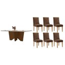 Ver imagem 1 de Conjunto Sala de Jantar Nevada C/ Tampo Madeirado C/ Vidro Canto Curvo 180x90cm e 6 Cadeiras