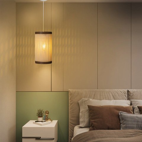 Pendente Essence Tela Indiana Ratan Palha e Sintético D16 Fio Branco 150cm