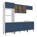 Ver imagem 2 de Cozinha Modulada Aurora 260cm Aéreo Portas Vidro Provençal Cor:branco com Azul