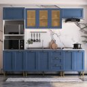 Ver imagem 1 de Cozinha Modulada Aurora 260cm Aéreo Portas Vidro Provençal Cor:branco com Azul