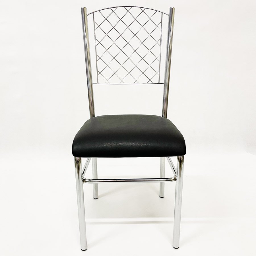 Kit 6 Cadeiras de Cozinha com reforço cromada encosto grade assento preto - Poltronas do Sul - 2
