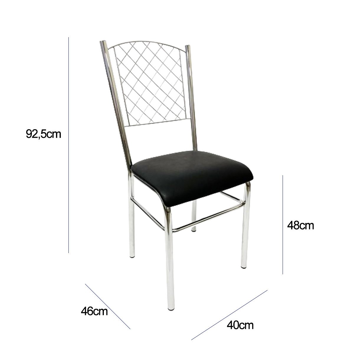 Kit 6 Cadeiras de Cozinha com Reforço Cromada Encosto Grade Assento Preto - Poltronas do Sul - 3