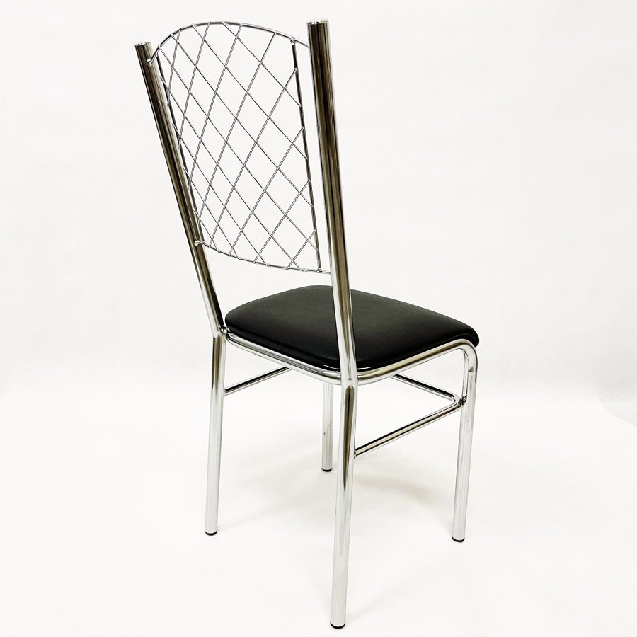 Kit 6 Cadeiras de Cozinha com reforço cromada encosto grade assento preto - Poltronas do Sul - 5