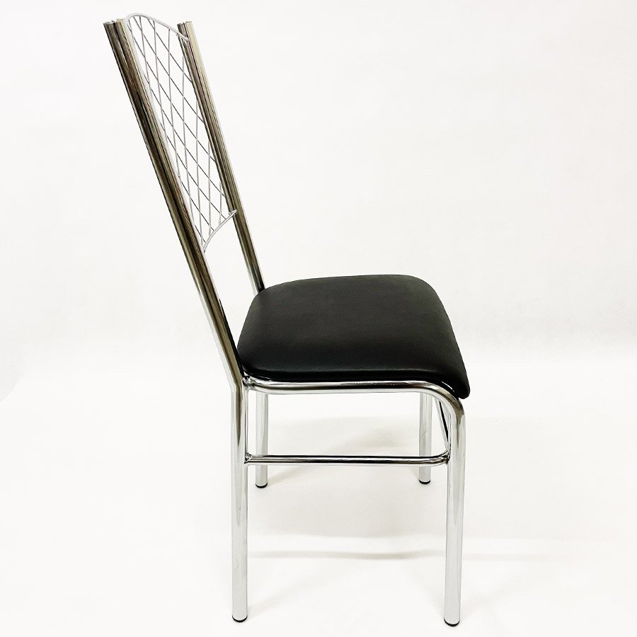 Kit 6 Cadeiras de Cozinha com reforço cromada encosto grade assento preto - Poltronas do Sul - 4