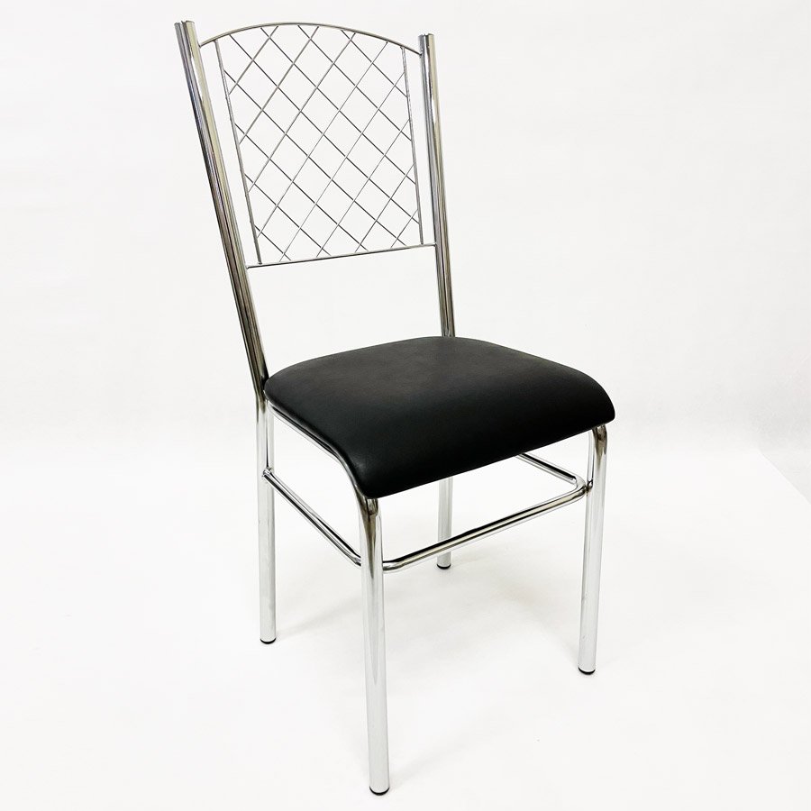 Kit 6 Cadeiras de Cozinha com reforço cromada encosto grade assento preto - Poltronas do Sul - 3