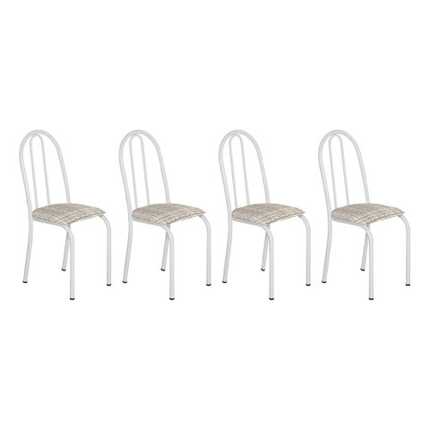 Kit 4 Cadeiras de Cozinha Califórnia Estampado Rattan Bege Pés de Ferro Branco - Pallazio