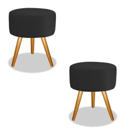 Combo 2 Puf, Puff Para Sala, Redondo, Suede Preto Luxo - 1