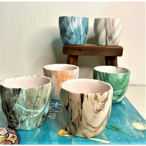 Vasos Em Cerâmica Mini Mesclados - Unidade Azul Mesclado