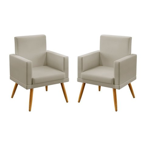 Kit 2 Poltronas Nina Com Rodapé Courino Bege Aradecor