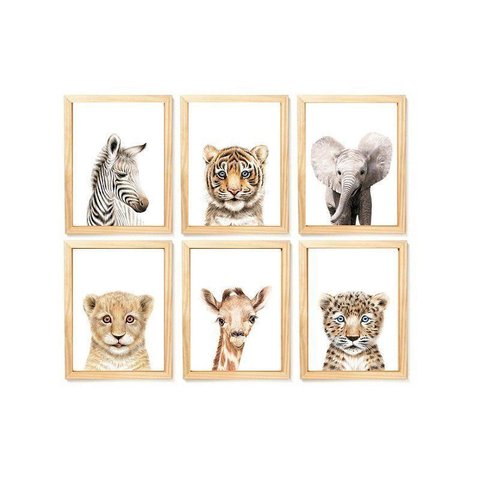 Kit Quadro Safari Real Infantil Decorativo Quarto Criança Enxoval Bebê