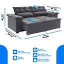 Ver imagem 3 de Sofá Compact 150Cm Retrátil, Reclinável Cinza com molas Espirais 5 Posições Ws