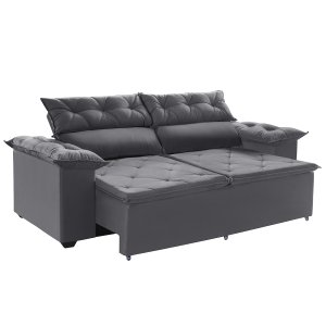 Sofá Compact 150Cm Retrátil, Reclinável Cinza com molas Espirais 5 Posições Ws