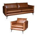 Ver imagem 1 de Conjunto Poltrona e Sofá Decorativo Sala de Estar América 4 Lugares 260cm Couro Conhaque - Mozzelar