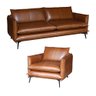 Conjunto Poltrona e Sofá Decorativo Sala de Estar América 4 Lugares 260cm Couro Conhaque - Mozzelar - 1