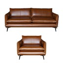 Ver imagem 4 de Conjunto Poltrona e Sofá Decorativo Sala de Estar América 4 Lugares 260cm Couro Conhaque - Mozzelar