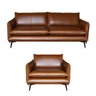 Conjunto Poltrona e Sofá Decorativo Sala de Estar América 4 Lugares 260cm Couro Conhaque - Mozzelar - 4