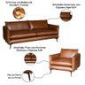 Conjunto Poltrona e Sofá Decorativo Sala de Estar América 4 Lugares 260cm Couro Conhaque - Mozzelar - 2