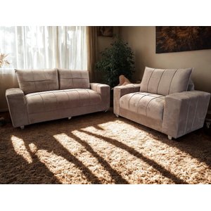 Sofa 3 e 2 Lugares Tiguan Bom Descanso Veludinho Bege