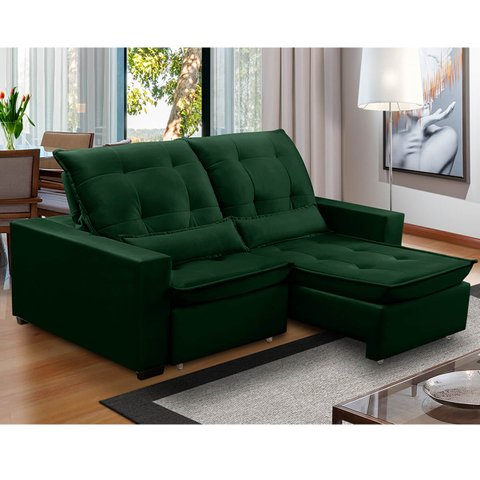 Sofa Retratil Reclinavel 2 Lugares 2,80m Atlantis Veludo Verde Lansofbr Lansof Brasil