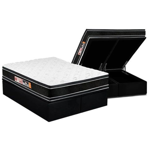 Cama Box Baú King: Colchão Espuma Castor D33 Black e White Double Face + Base CRC Suede Black(