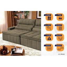 Sofá Retrátil Reclinável Supremo 3,00m Suede Velut Tabaco Molas no Assento - King House - 3