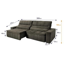 Sofá Retrátil Reclinável Supremo 3,00m Suede Velut Tabaco Molas no Assento - King House - 2