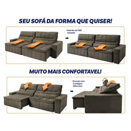 Sofá Retrátil Reclinável Supremo 3,00m Suede Velut Tabaco Molas no Assento - King House - 4
